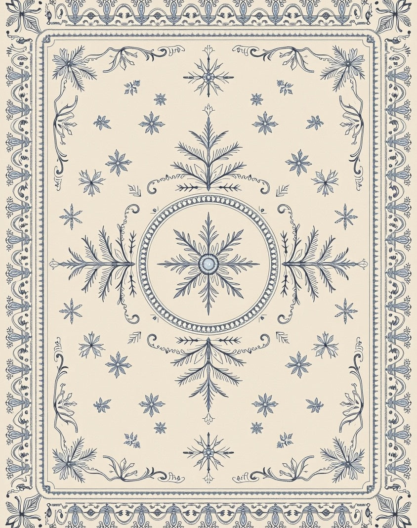 Cream Blue Floral Medallion Border Rug