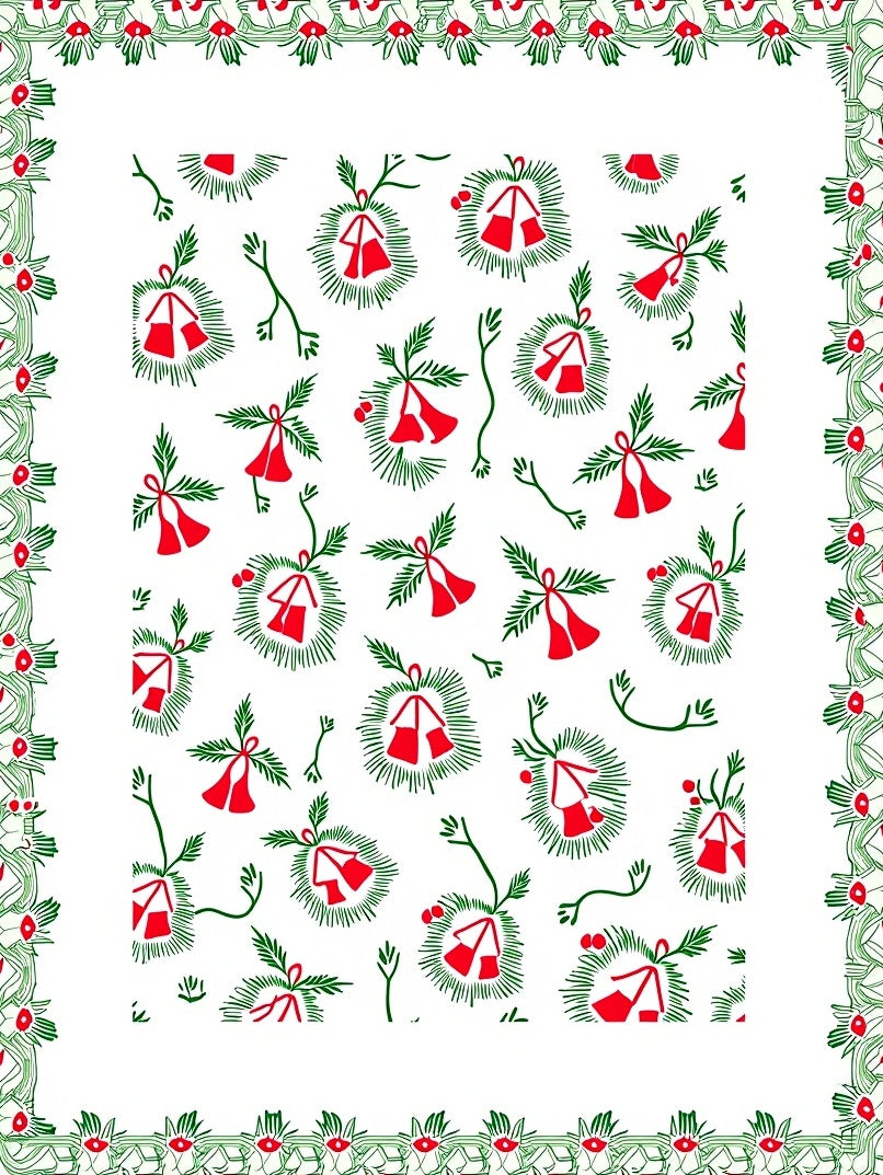 Crimson Bells Green Fir Wreath Border Rug