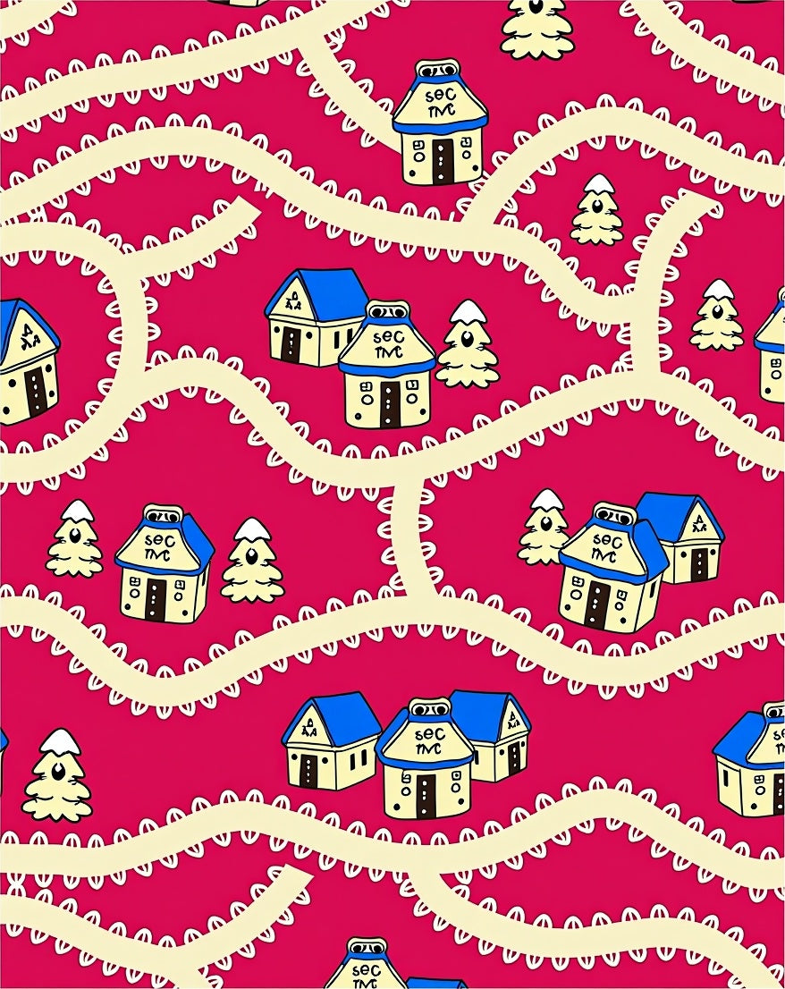 Whimsical Village Landscape Children's Rug