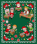 Whimsical Christmas Elves Wrapping Gifts Rug