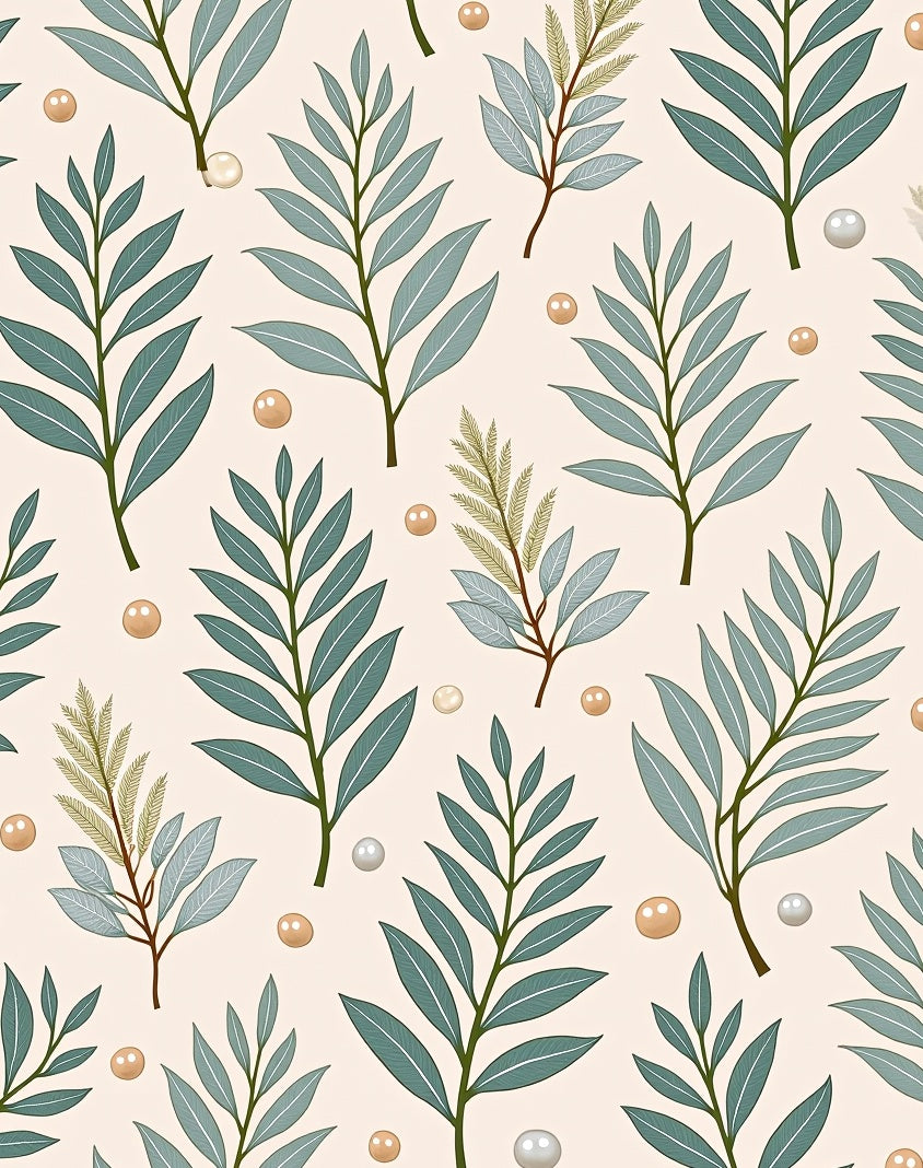 Sage Green Leaf And Pearl Garland Rug