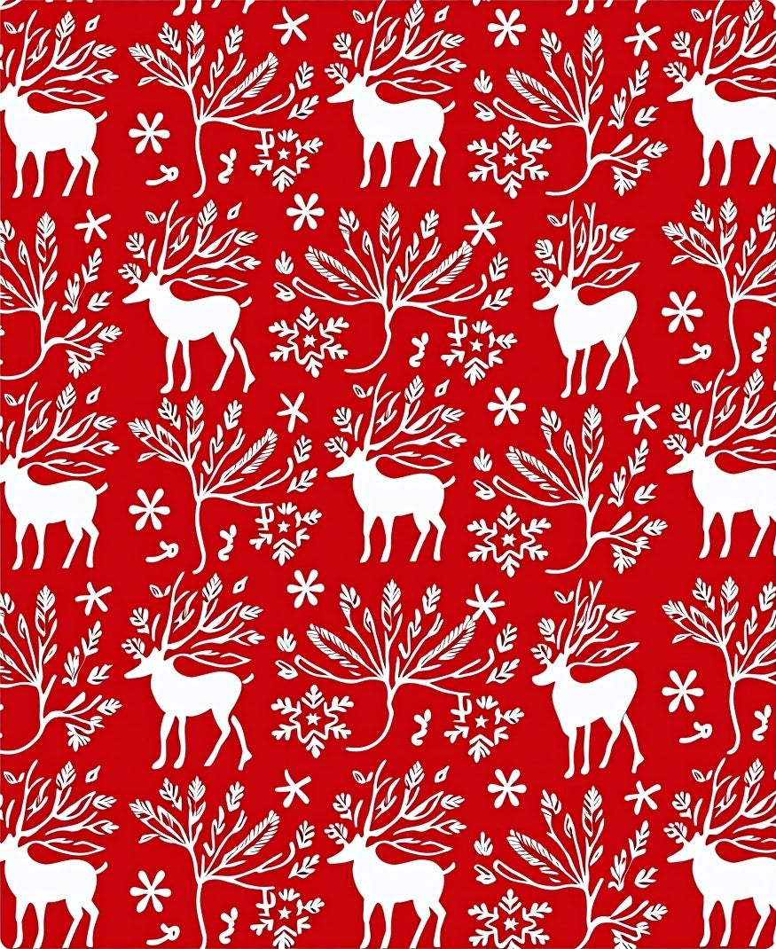 White Reindeer Snowflake Forest Scene Rug