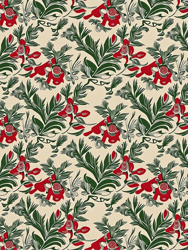 Crimson Green Floral Swirl Rug