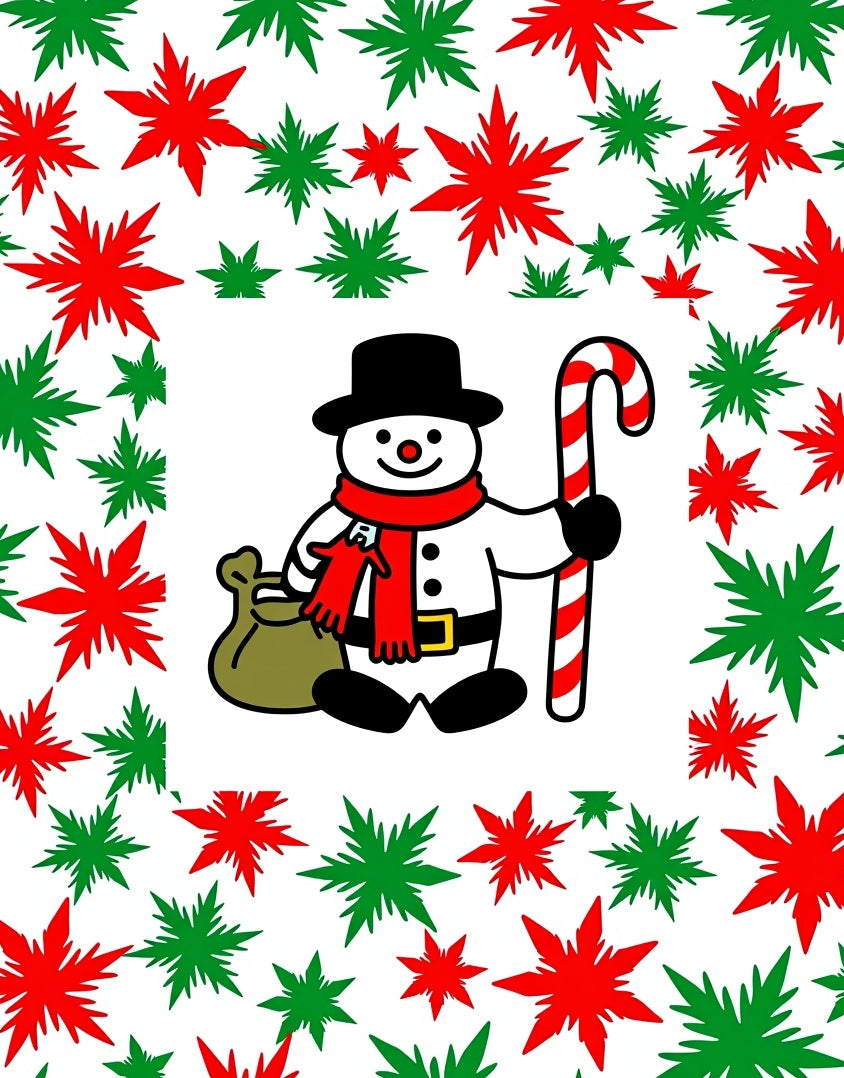 Christmas Snowman Red Green Starburst Rug