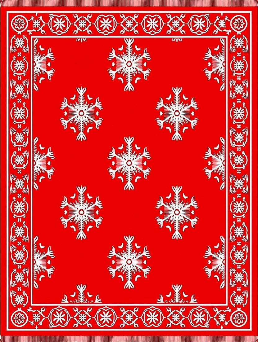 Vibrant Red Snowflake Border Rug