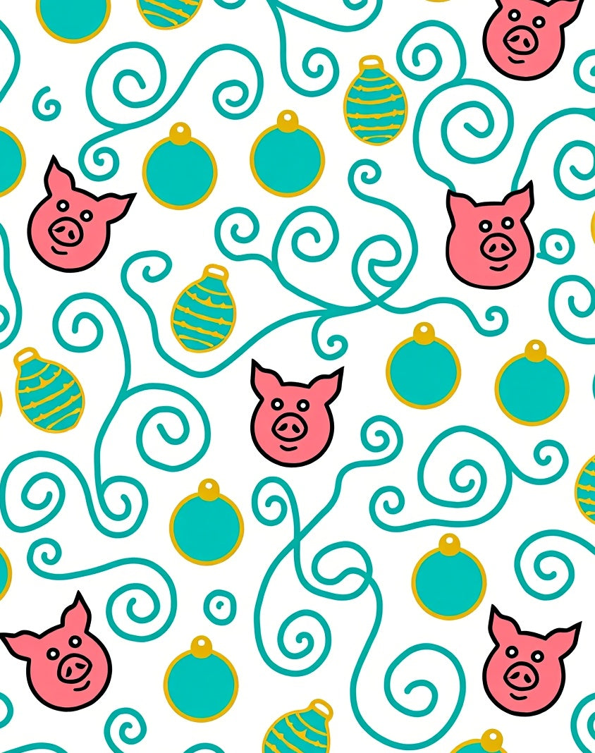 Whimsical Pig Face Ornament Swirls Rug