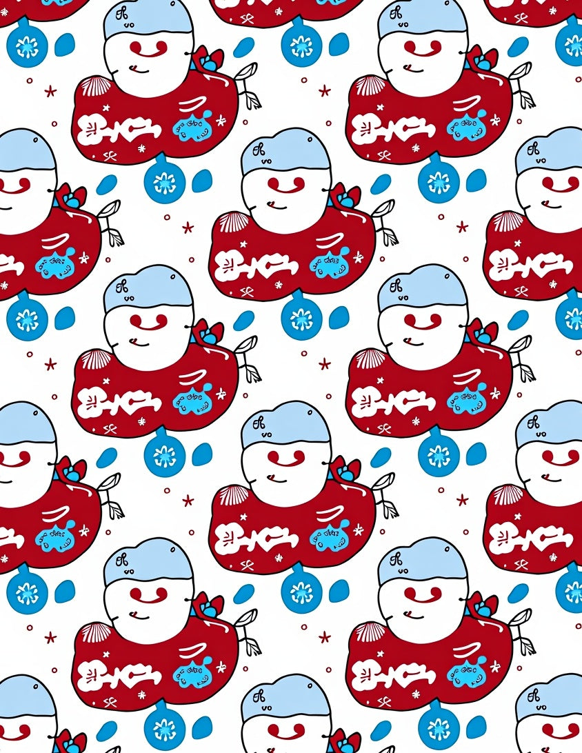 Jolly Red Snowman Blue Ornament Tile Rug