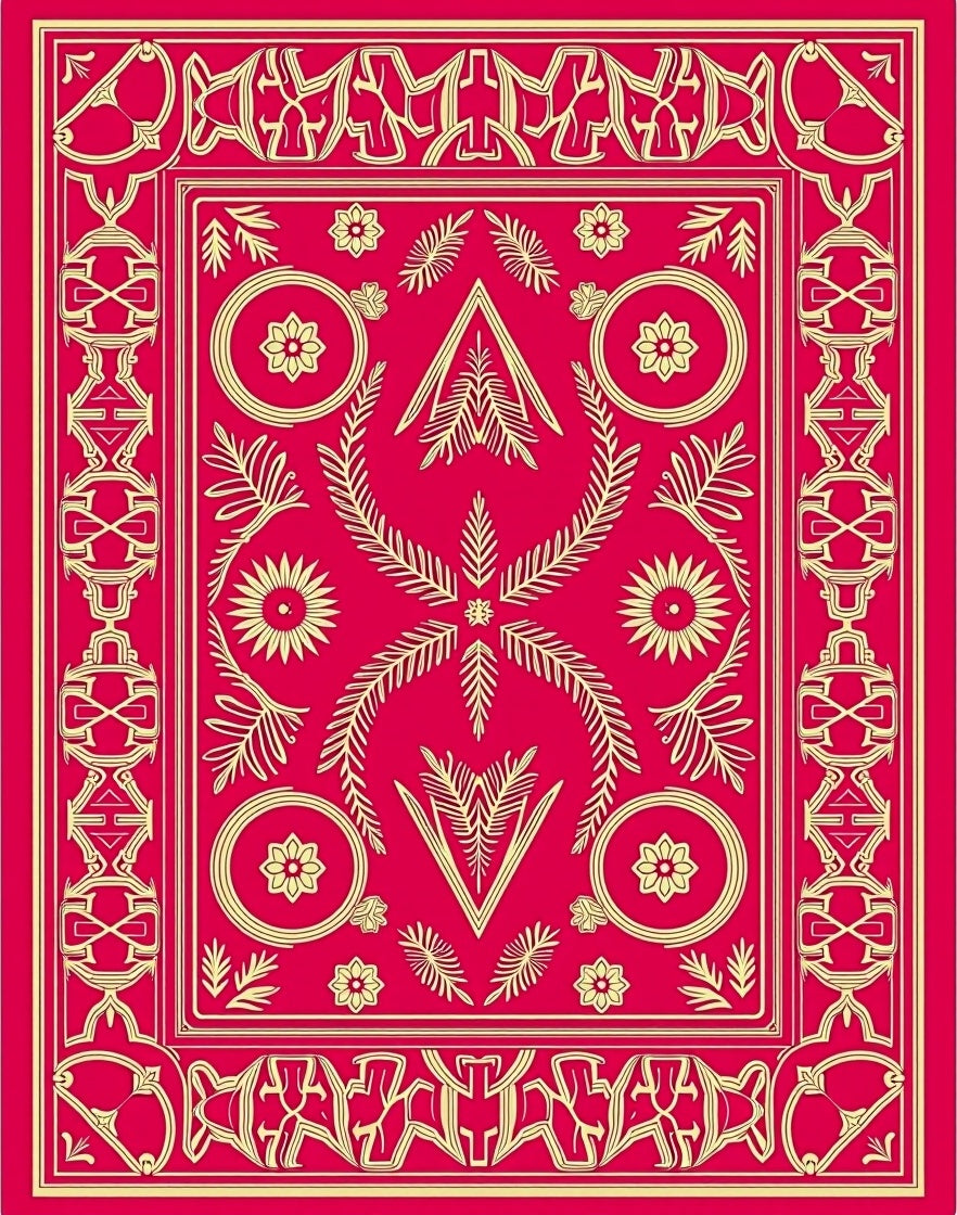 Crimson Gold Elaborate Floral Frame Rug