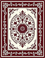 Deep Red Floral Garland Border Rug