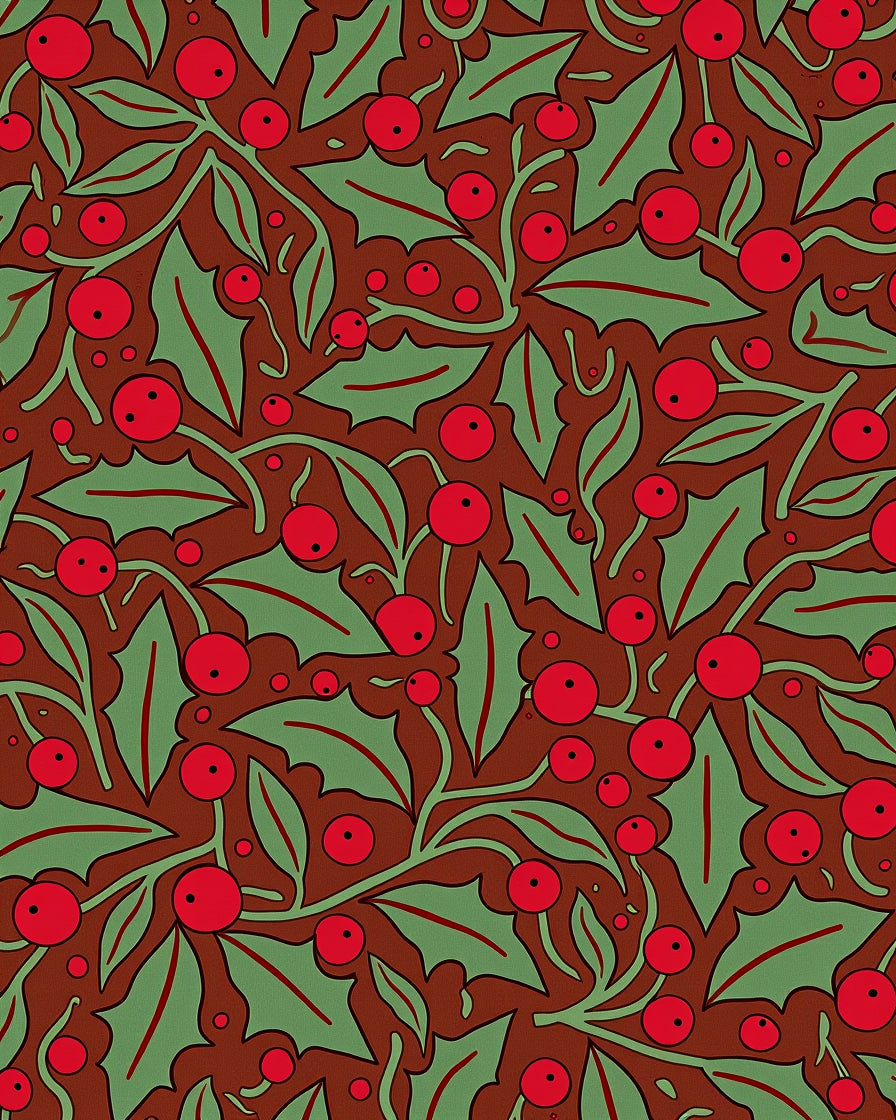 Retro Holly Berry Botanical Print Rug