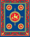 Red Gold Deer Floral Border Medallion Rug