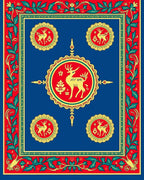 Red Gold Deer Floral Border Medallion Rug