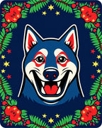 Blue Husky Festive Floral Star Cover Rug