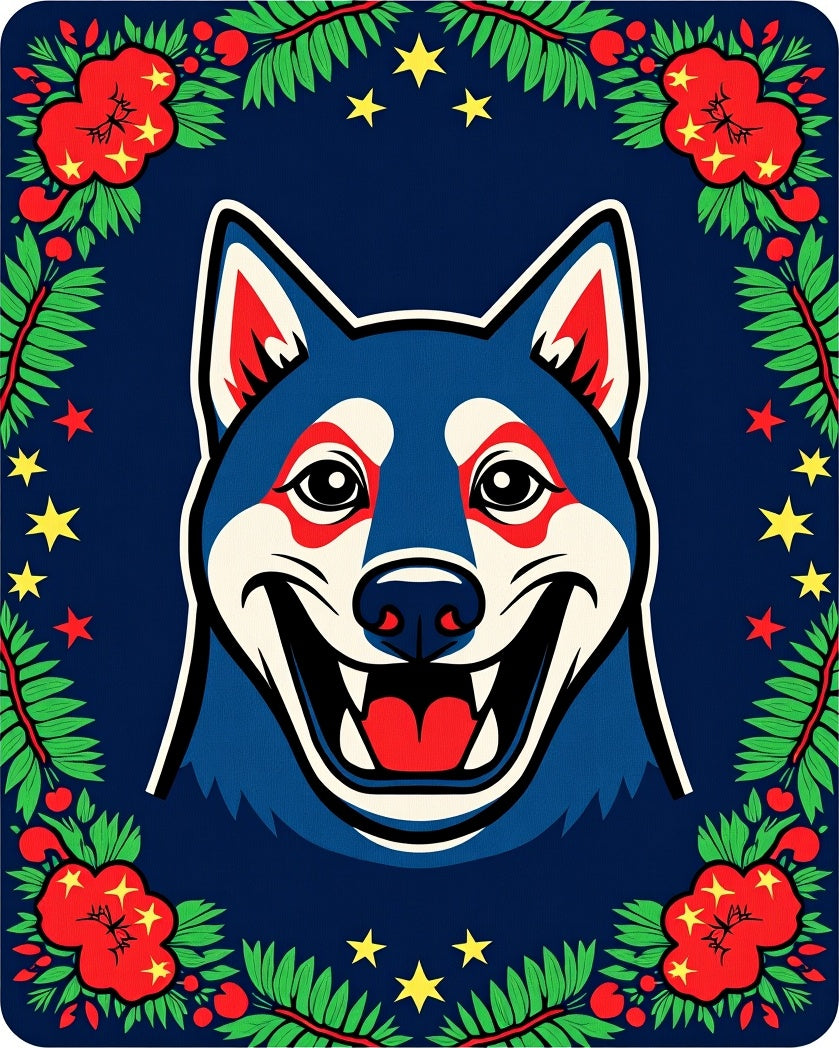 Blue Husky Festive Floral Star Cover Rug