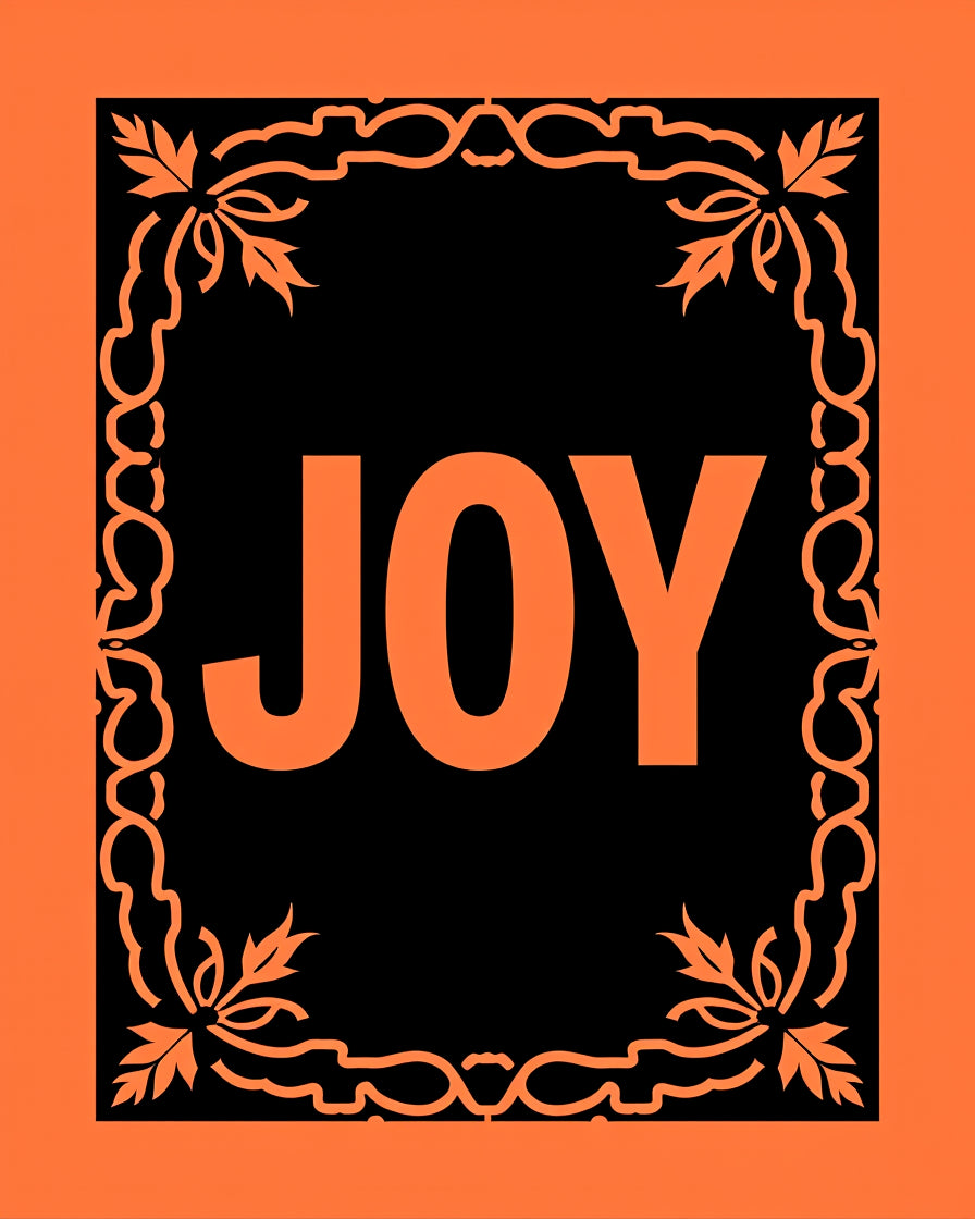 Orange Black Floral Word Art Rug