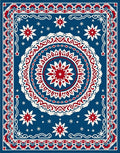 Bold Blue Red White Starburst Medallion Rug