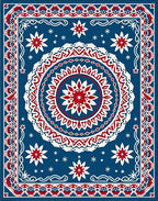 Bold Blue Red White Starburst Medallion Rug