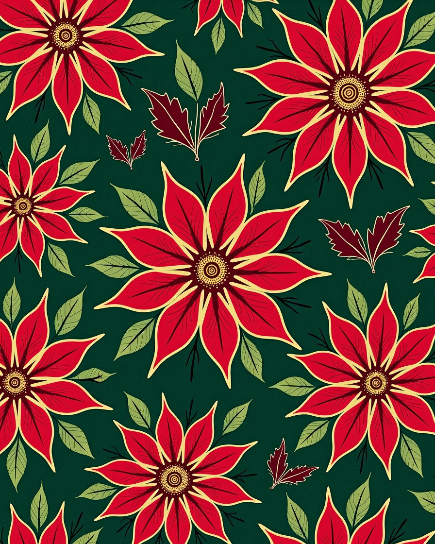 Vibrant Red Poinsettia Floral Swirl Rug
