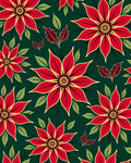 Vibrant Red Poinsettia Floral Swirl Rug