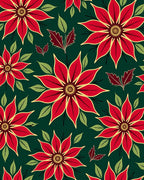 Vibrant Red Poinsettia Floral Swirl Rug