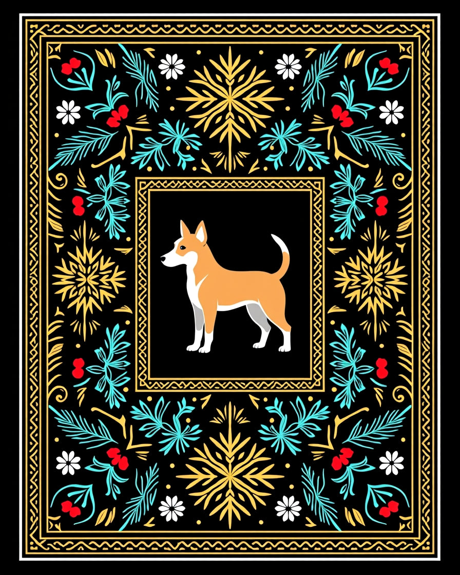 Orange Dog Black Floral Border Rug