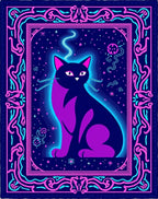 Neon Cat Cosmic Night Border Rug