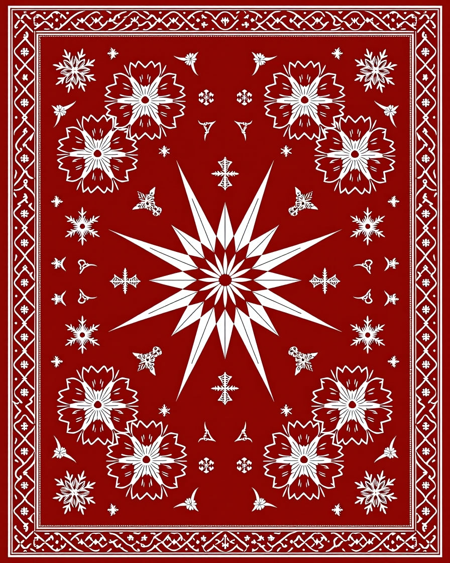 Crimson White Twelve Point Star Floral Rug