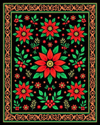 Festive Red Poinsettia Floral Border Rug