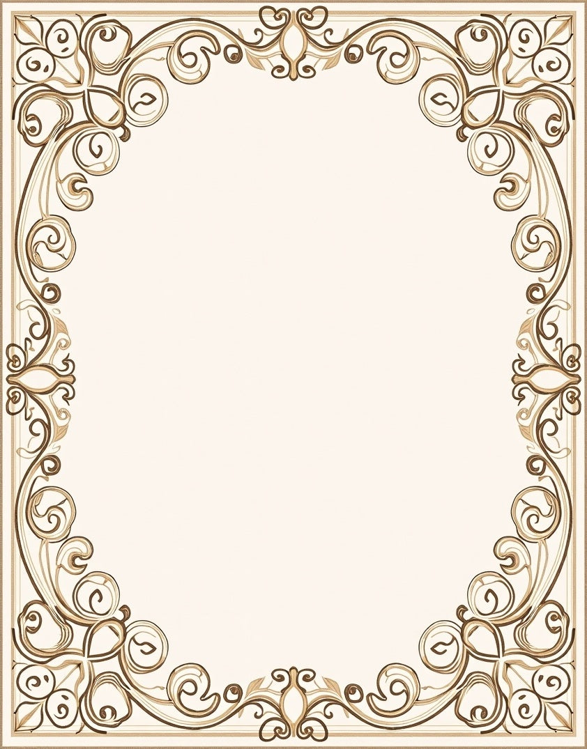 Cream and Brown Scrollwork Border Rug