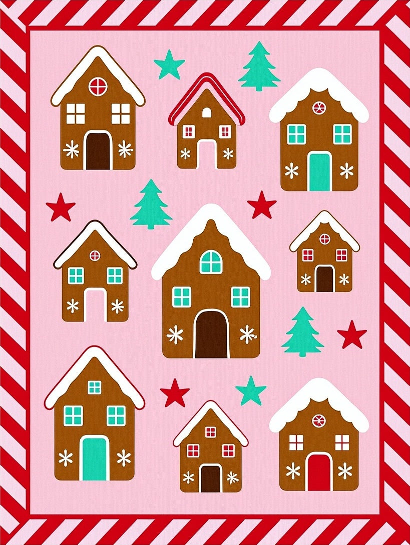Gingerbread Houses Candy Cane Striped Border Rug
