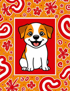Joyful Puppy With Red Orange Border Rug
