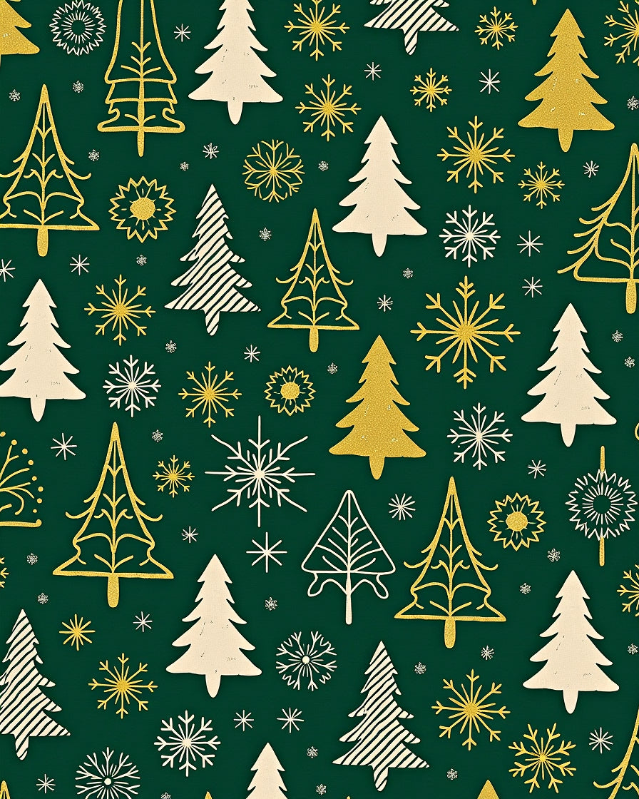 Festive White Gold Trees Snowflakes Emerald Rug