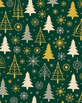 Festive White Gold Trees Snowflakes Emerald Rug