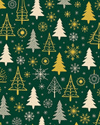 Festive White Gold Trees Snowflakes Emerald Rug
