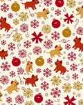 Whimsical Red Gold Dog Snowflake Ornaments Rug