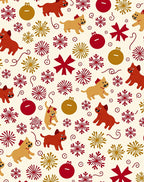 Whimsical Red Gold Dog Snowflake Ornaments Rug