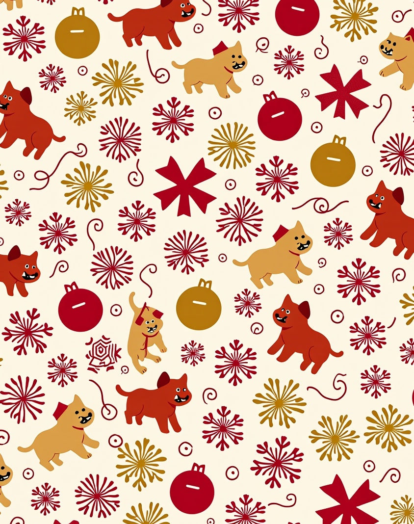Whimsical Red Gold Dog Snowflake Ornaments Rug