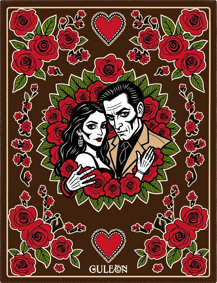 Dark Red Rose Couple Romantic Portrait Rug