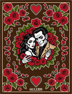 Dark Red Rose Couple Romantic Portrait Rug