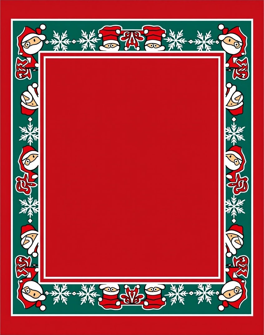 Festive Red Green Santa Snowflakes Border Rug