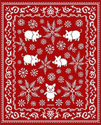 Red Festive Pigs Snowflakes Border Rug