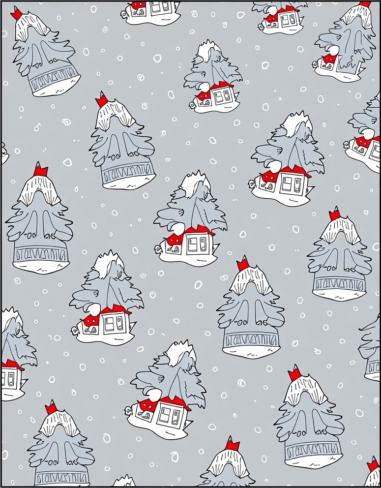 Whimsical Gray Winter Tree Homes Rug