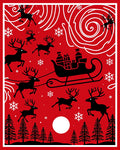 Red Sleigh Reindeer Snowy Night Rug