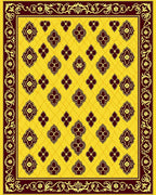 Gold Yellow Maroon Floral Scroll Border Rug