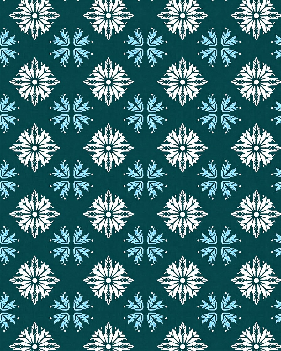 Teal White Blue Snowflake Medallion Rug