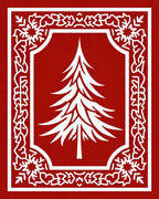 Festive Red White Christmas Tree Border Rug