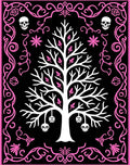Black Skull Tree Pink Ornamental Rug