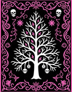 Black Skull Tree Pink Ornamental Rug
