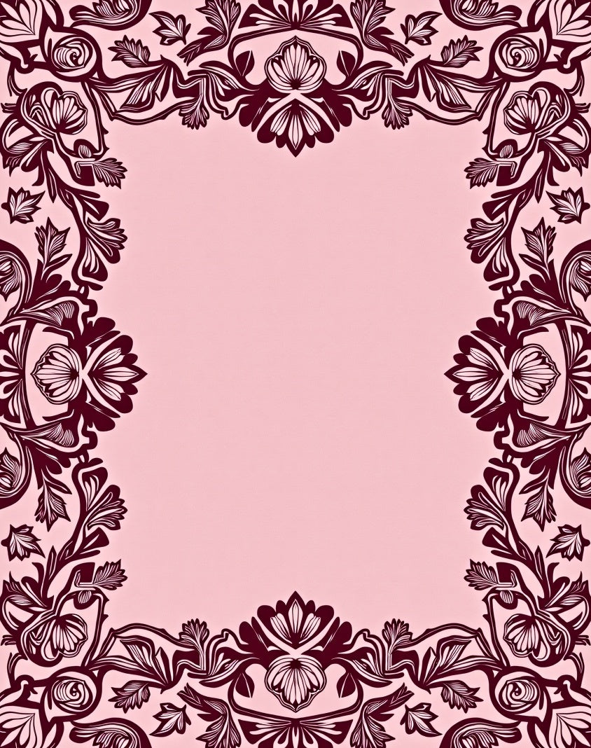 Rich Burgundy Floral Vine Border Rug