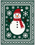 Festive Snowman Green Snowflake Border Rug